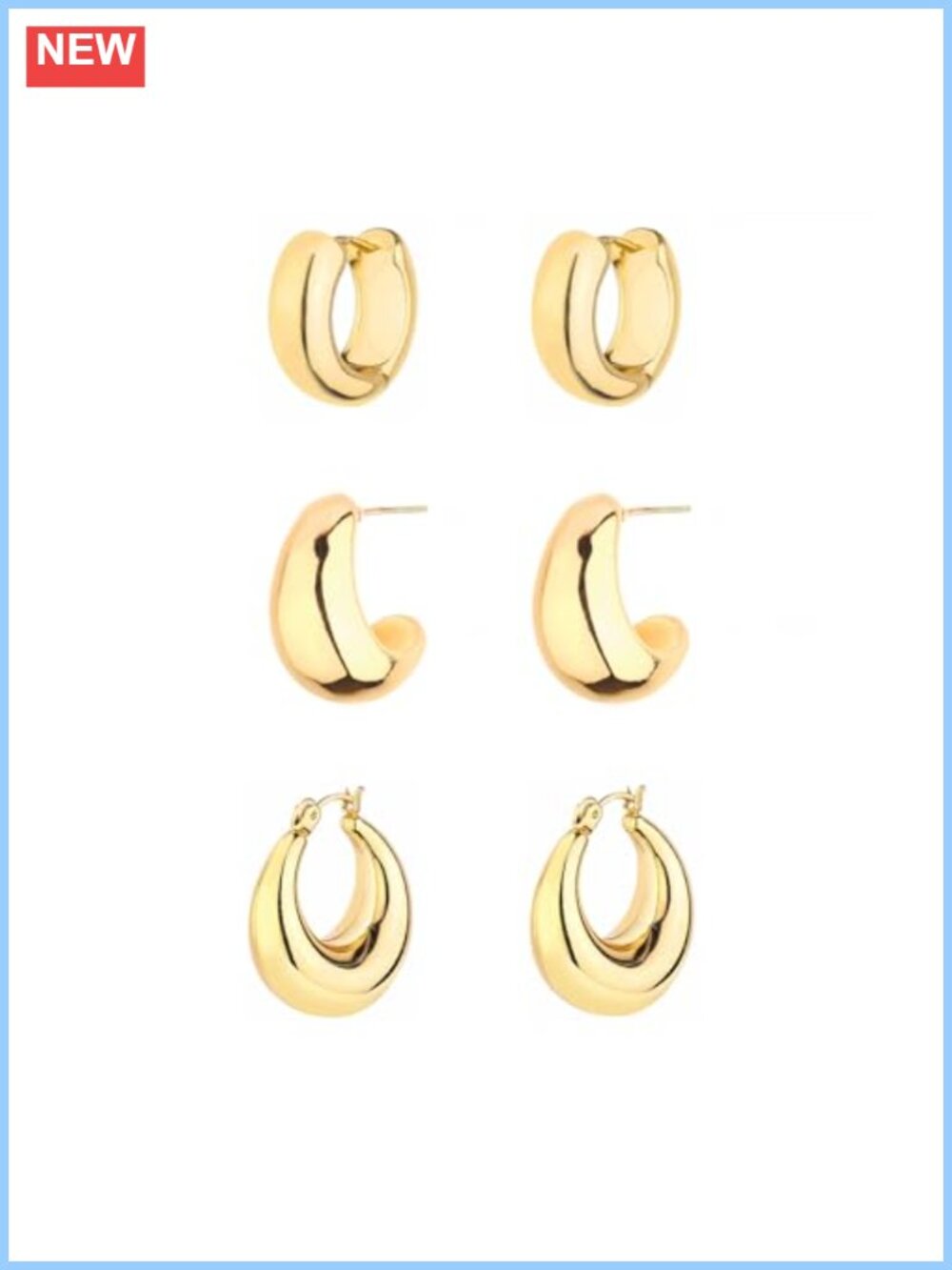 14K Gold Plated Chunky Hoop Earrings Set Hypoallergenic Lightweight